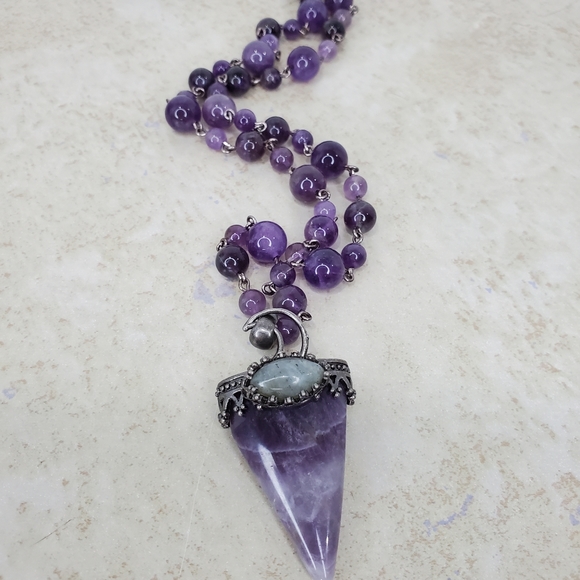 Genuine Amethyst Moon Pendant Necklace - Picture 7 of 8